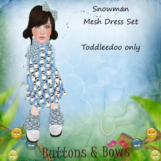Buttons & Bows Snowman Mesh Dress Set TD only