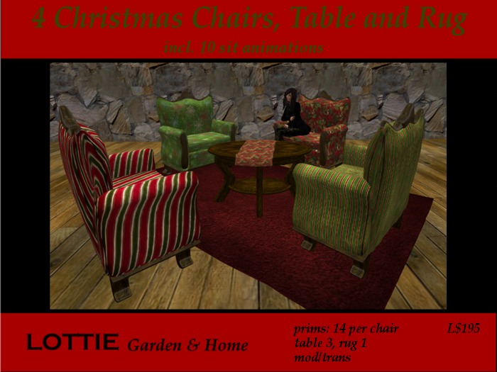 * LOTTIE Christmas Chairs, Table and Rug