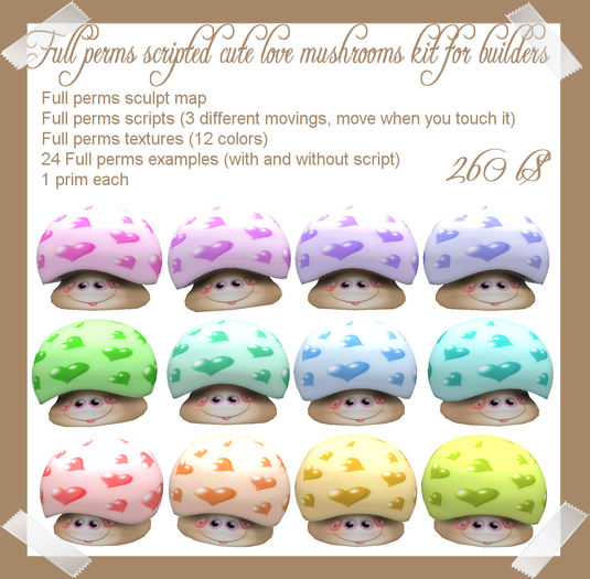 Full Perms Scripted cute love mushroom kit for builders