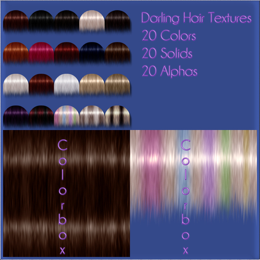Second Life Marketplace Darling Hair Textures 20 Colors 20 Solids