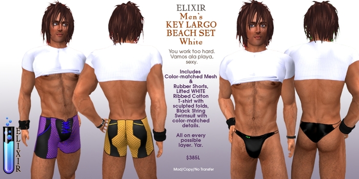 ELIXIR Mens White Key Largo Beach Set-Yellow