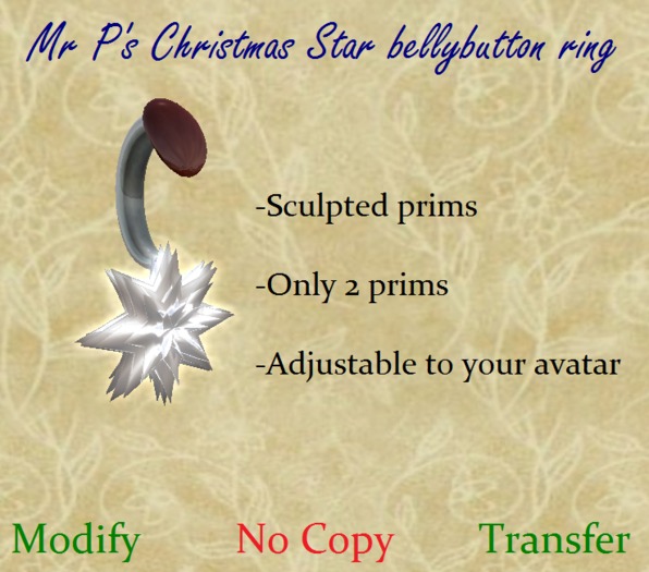 "Mr P's Christmas Star bellybutton ring"