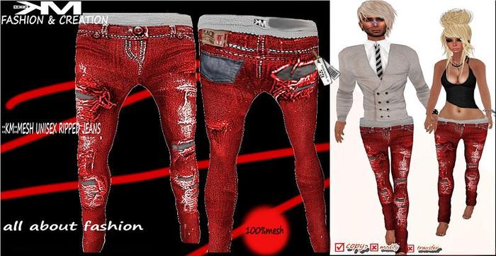 ::KM:: MESH UNISEX RIPPED JEANS