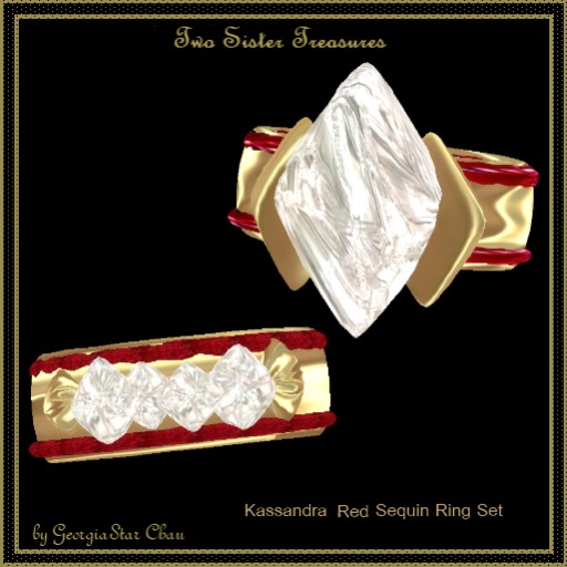TST Kassandra Gold Red Sequin Rings