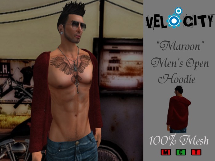 VELOCITY Maroon Men's Open Hoodie
