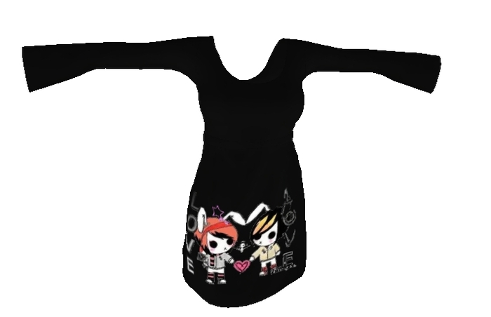 Mesh Long Sleeved Love Bunny Dress Black