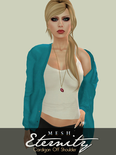 .::Eternity::. Mesh Cardigan Off Shoulder - Light Blue