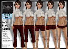 Karma Template - PSD & Tga - Pack Red Plaid Tartan : Pants, Capri, Shorts, Mini Skirt, Booty Shorts