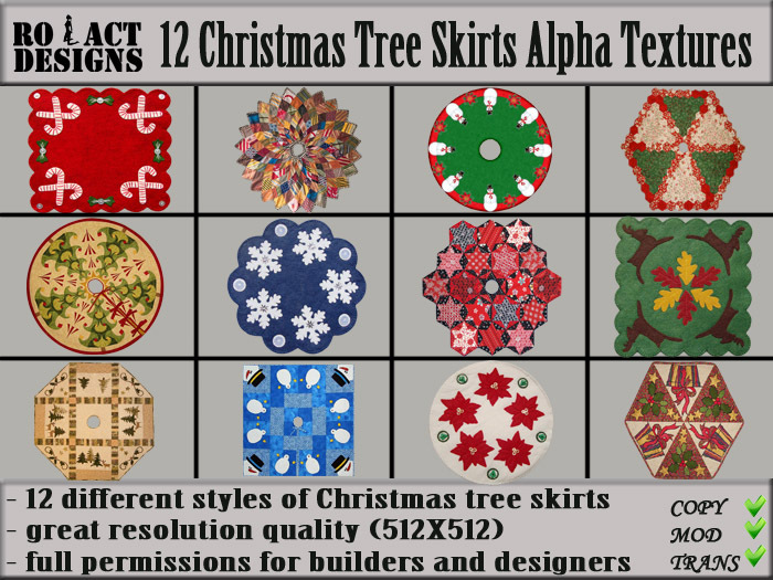 Ro!Act Designs 12 Christmas Tree Skirts Alpha Textures