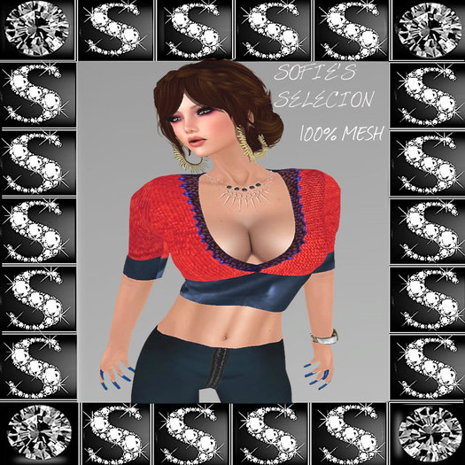 <S> Mesh V-neck Pullover (Red)