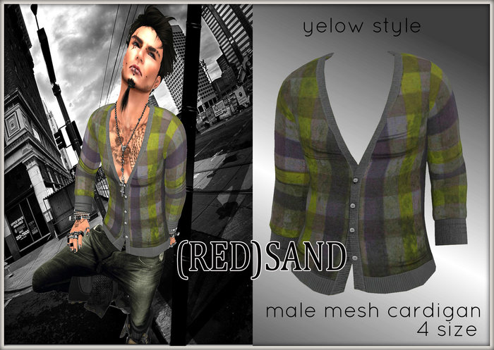 (red)sand_Mens Cube  cardigan's_yellow