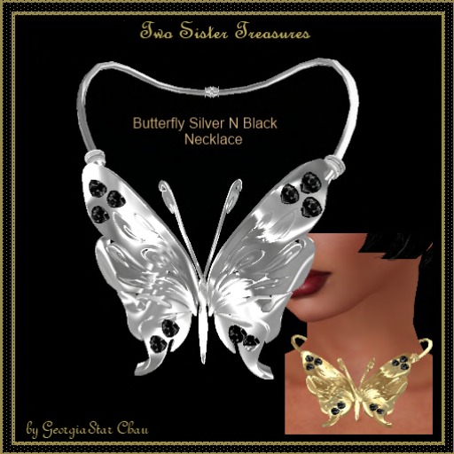 TST Butterfly Silver N Black Necklace