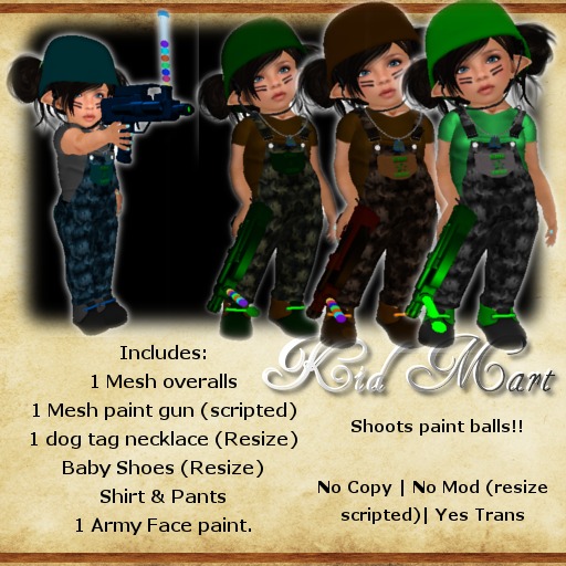 Second Life Marketplace - [[KM]] Army Kid -Blue -TODDLEEDOO