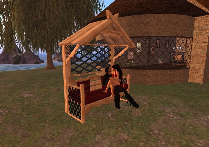 Arbour - beige wood/ black trellis - 31 prims