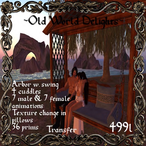 Arbour w. trellis/ swing -  Drk wood - 36 prims 
