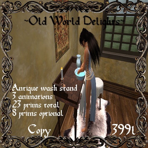 Dark wood washing stand 1 w/ stool - 23 prims 