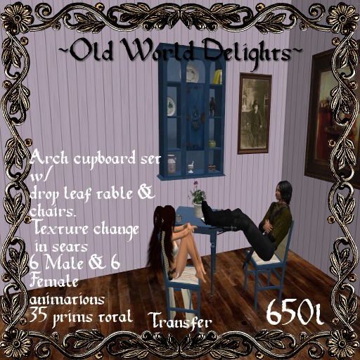 Arch cupboard/antique drop leaf table/ 2 chair - Blue