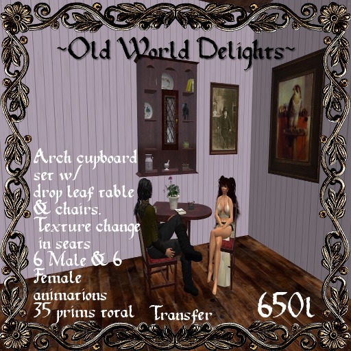 Arch cupboard/antique drop leaf table/ 2 chair - Drk wood