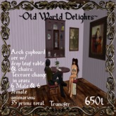 Arch cupboard/antique drop leaf table/ 2 chair - Drk wood
