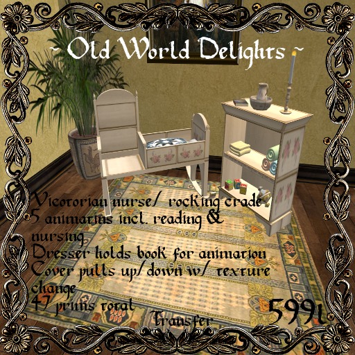 Nursing chair/ cradle & dresser  47 prims Vic. roses 