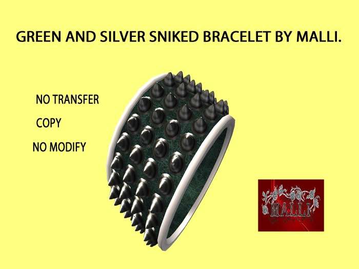 Green and silver spiked bracelet by Mally