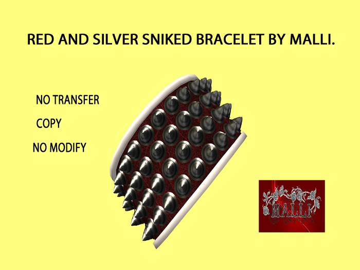 Red and silver spiked brazalet by Malli.