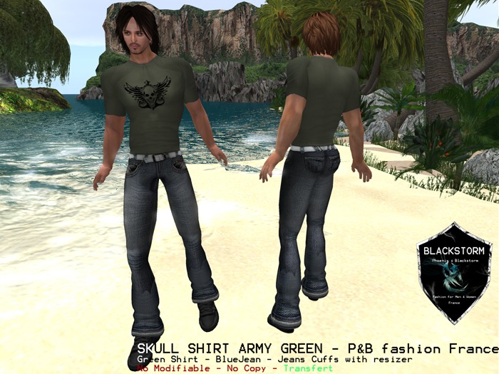 P&B16B_Skull Army Shirt Green