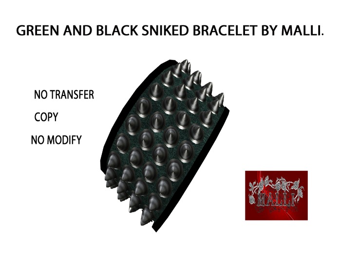 Green and black spiked bracelet by Malli.