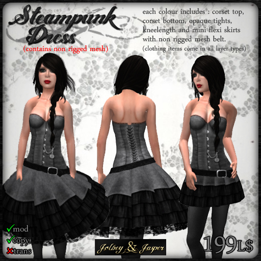 Second Life Marketplace - J&J - Steampunk dress - Grey
