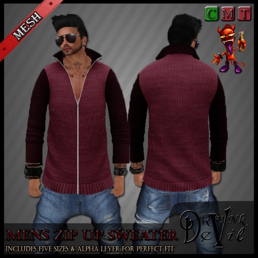 ..::Drunk Devil ::.. ~ Double Red #2 ~ MESH ZipUp Sweater