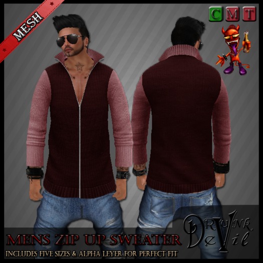 ..::Drunk Devil ::.. ~ Double Red ~ MESH ZipUp Sweater