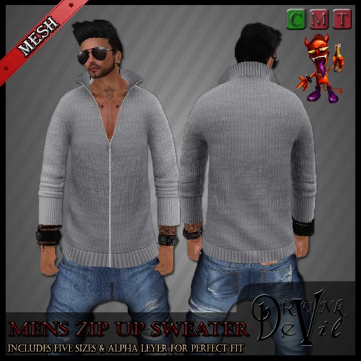..::Drunk Devil ::.. ~ Light Grey ~ MESH ZipUp Sweater