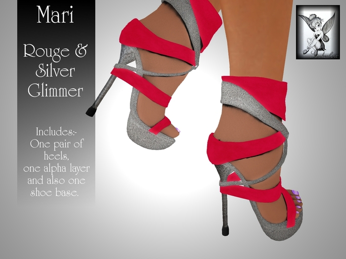 ~TB~ Mari Ladies Heels - Rouge Red & Silver