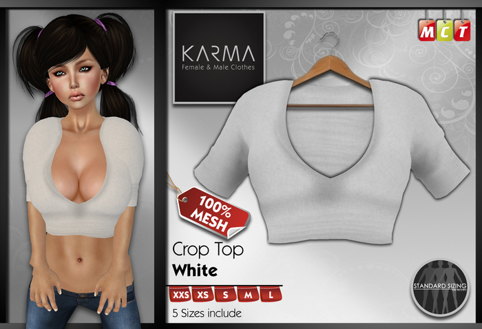 Karma - White - Mesh Crop Top - 5 SIzes include