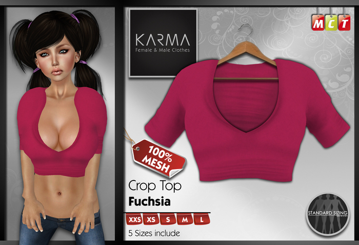 Karma - Fuchsia - Mesh Crop Top - 5 SIzes include