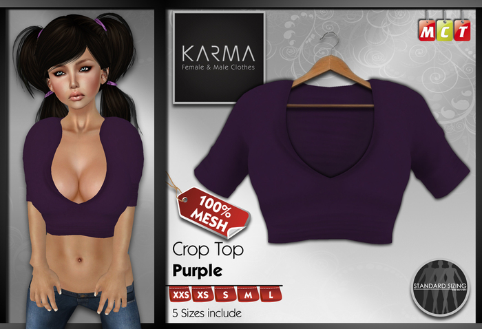 Karma - Purple - Mesh Crop Top - 5 SIzes include