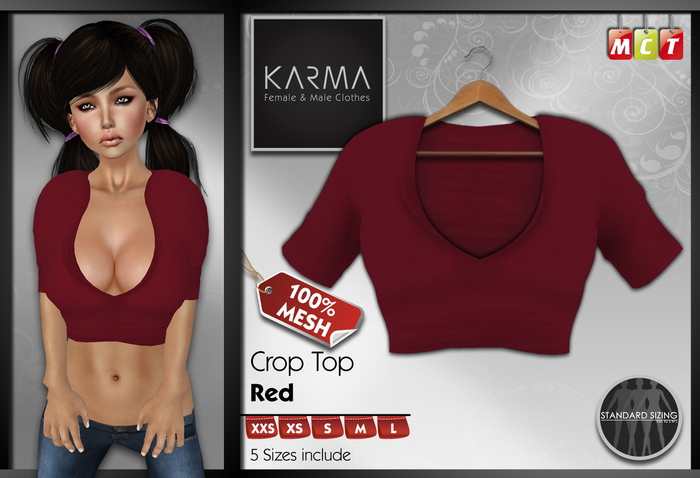 Karma - Red - Mesh Crop Top - 5 SIzes include