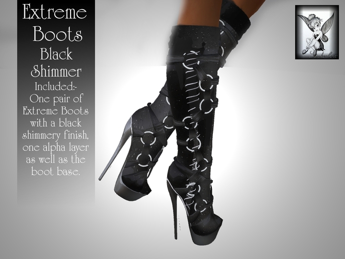 ~TB~ Extreme Ladies Fetish Boots - Black Shimmer