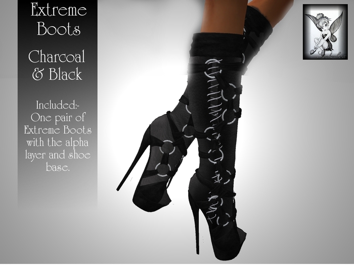 ~TB~ Extreme Ladies Fetish Boots - Steel Grey & Black