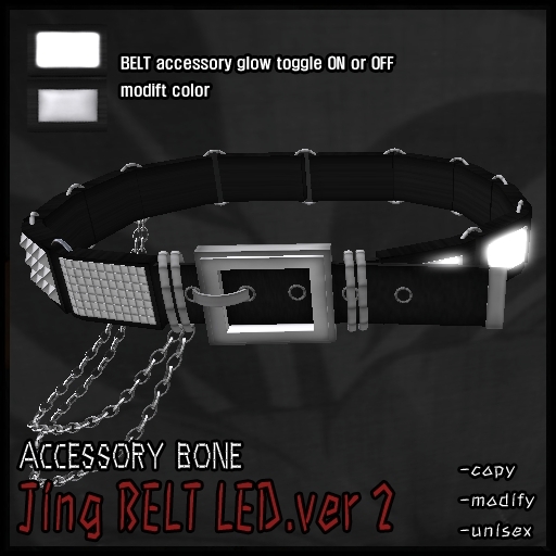 accessory bone A:B jing belt LED 2 Goth, Punk, Voodoo, Rocker style