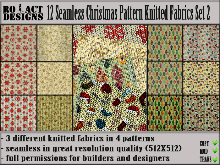 Ro!Act Designs 12 Seamless Christmas Patern Knitted Fabric Set 2