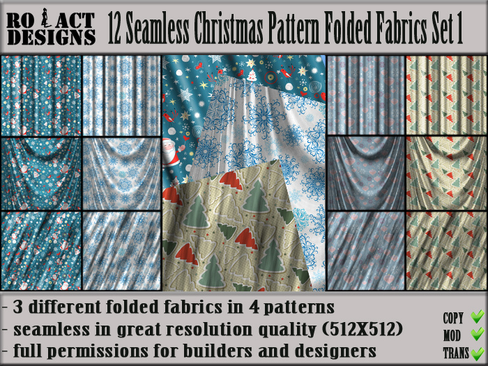 Ro!Act Designs 12 Seamless Christmas Patern Folded Fabrics Set 1
