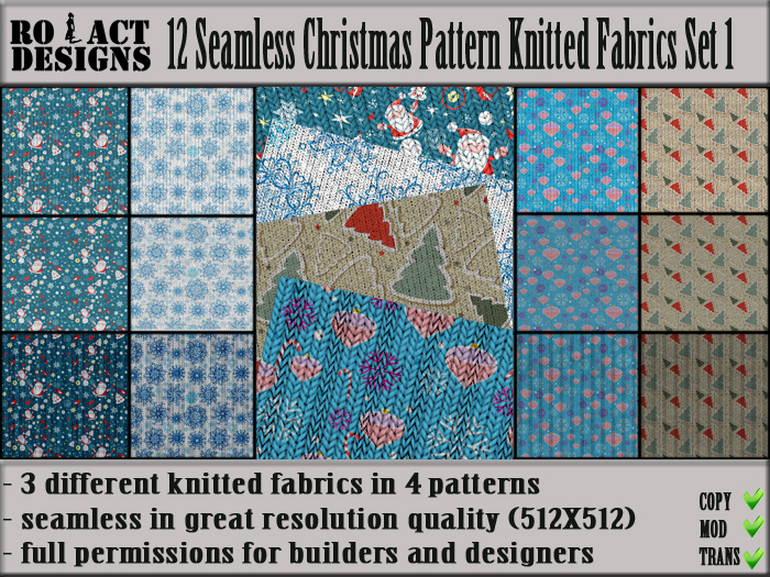 Ro!Act Designs 12 Seamless Christmas Patern Knitted Fabric Set 1