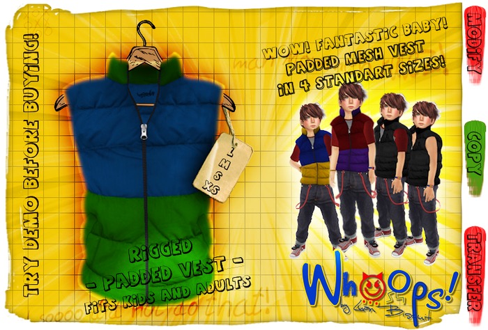 [Whoops!] - MESH Padded Vest (Blue/Green) 