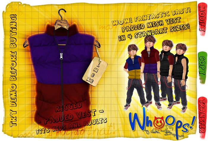 [Whoops!] - MESH Padded Vest (Purple/Red) 