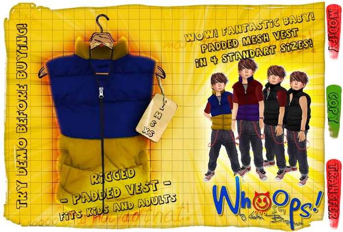 [Whoops!] -MESH  Padded Vest (Blue/Lellow) 