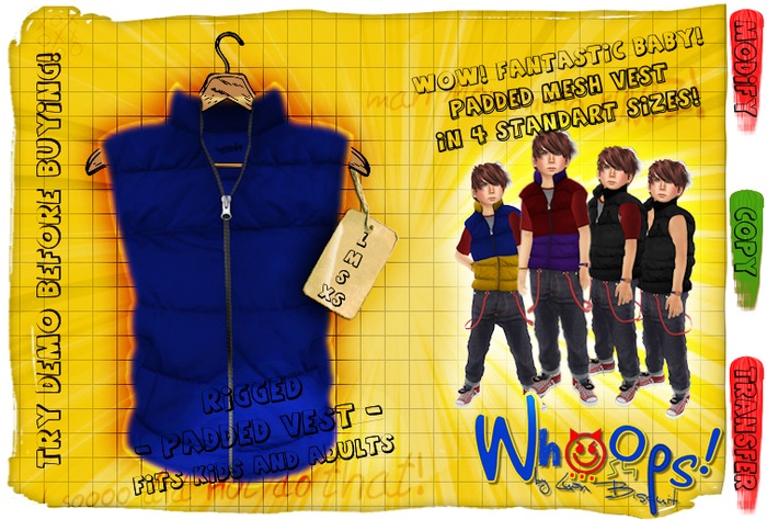 Whoops!] - MESH Padded Vest (Blue) 