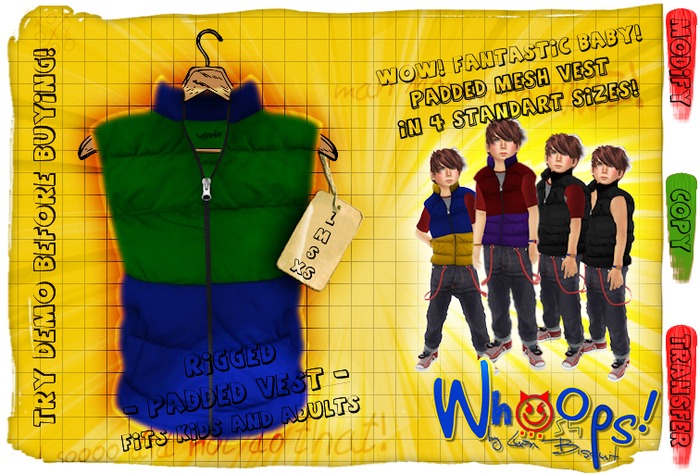 [Whoops!] - MESH Padded Vest (Green/Blue) 