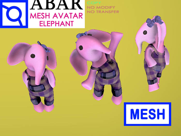 ABAR - AVI001A MESH AVATAR ELEPHANT with OVERALL