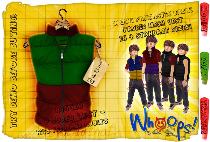[Whoops!] - MESH Padded Vest (Green/Red) 